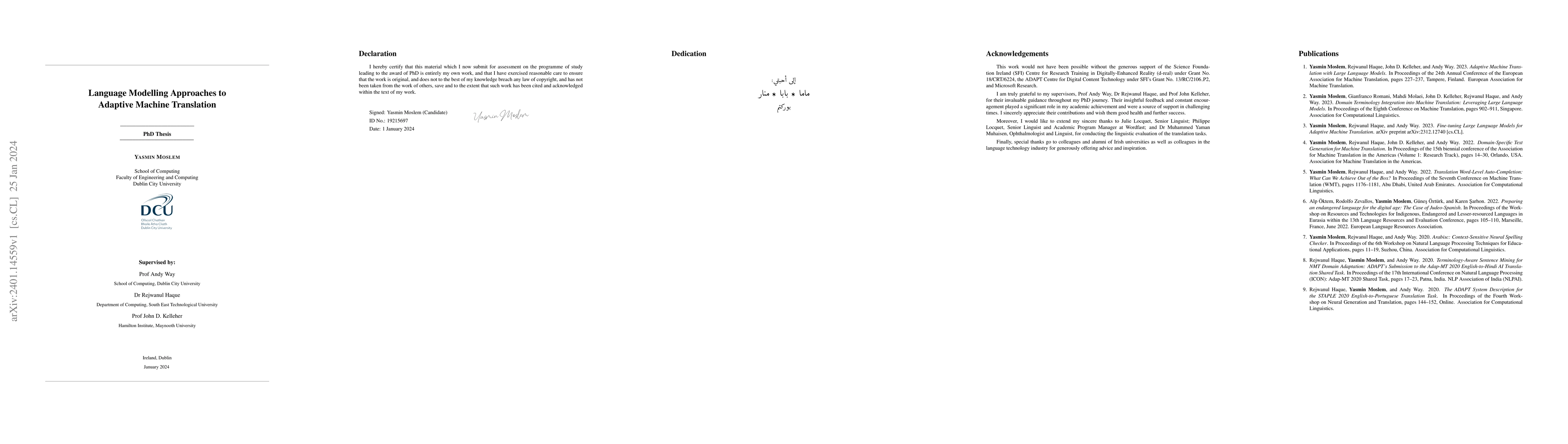 Thumbnail for Language Modelling Approaches to Adaptive Machine Translation