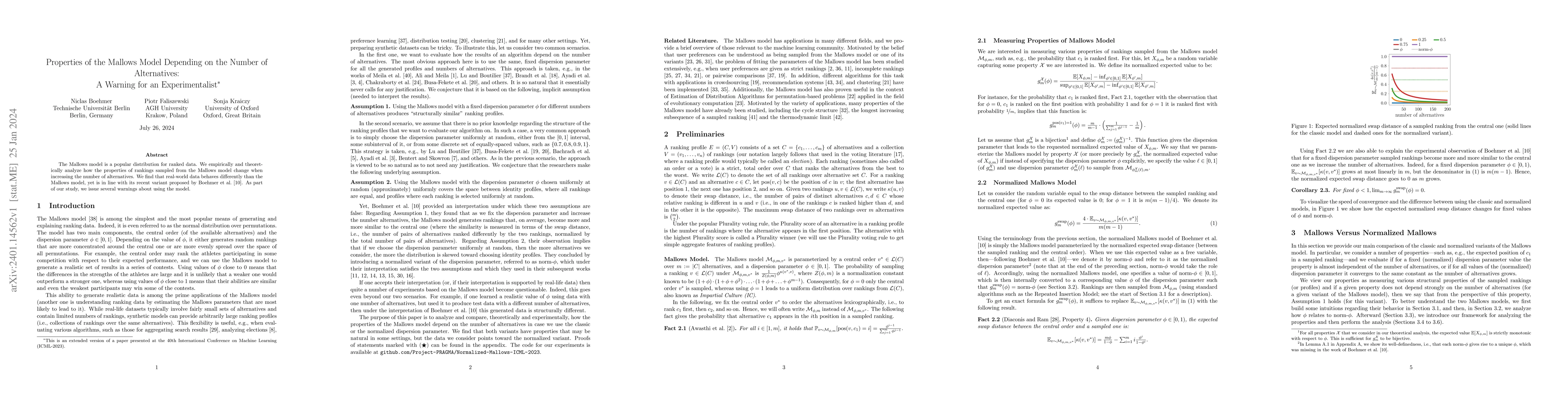 Thumbnail for Properties of the Mallows Model Depending on the Number of Alternatives:
  A Warning for an Experimentalist