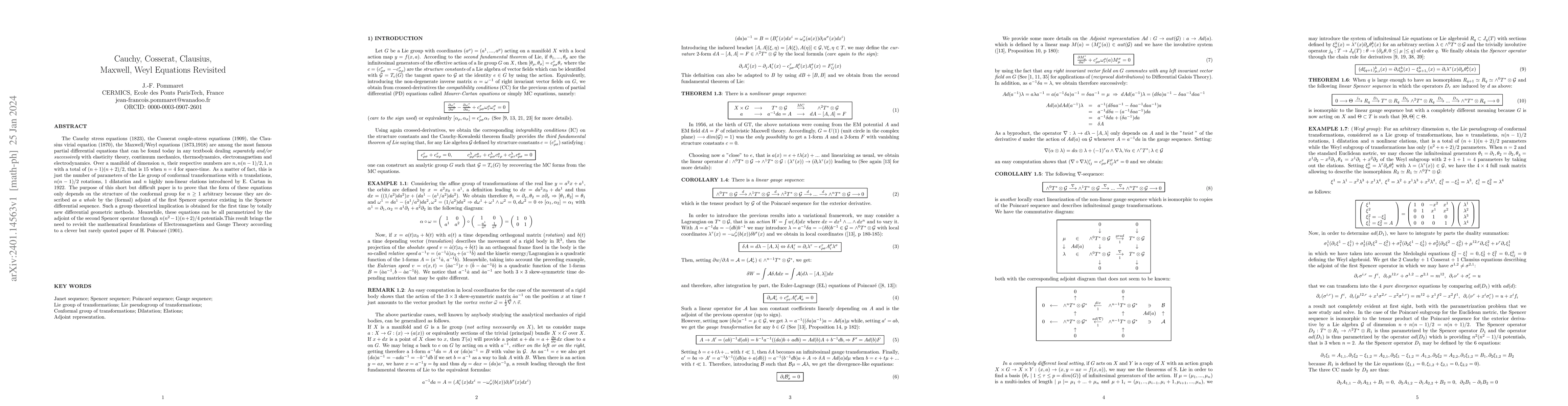 Thumbnail for Cauchy, Cosserat, Clausius, Maxwell, Weyl Equations Revisited