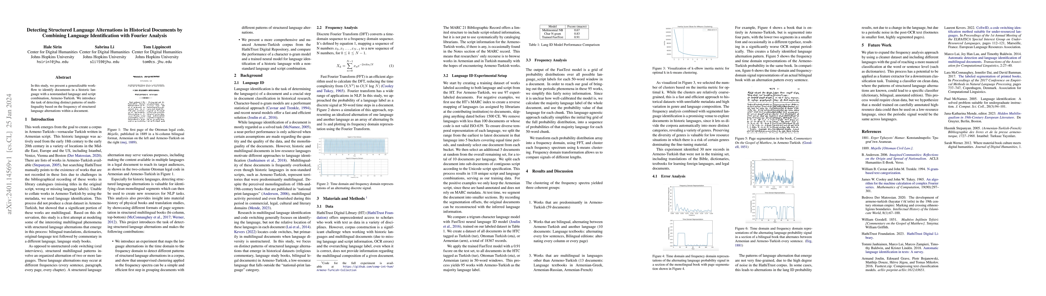 Thumbnail for Detecting Structured Language Alternations in Historical Documents by
  Combining Language Identification with Fourier Analysis