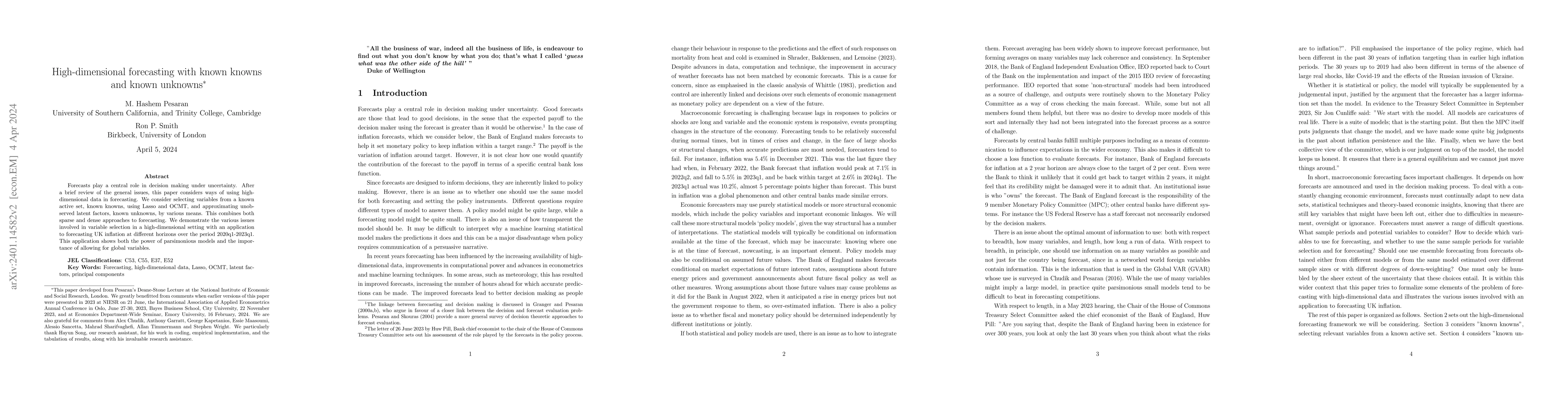 Thumbnail for High-dimensional forecasting with known knowns and known unknowns