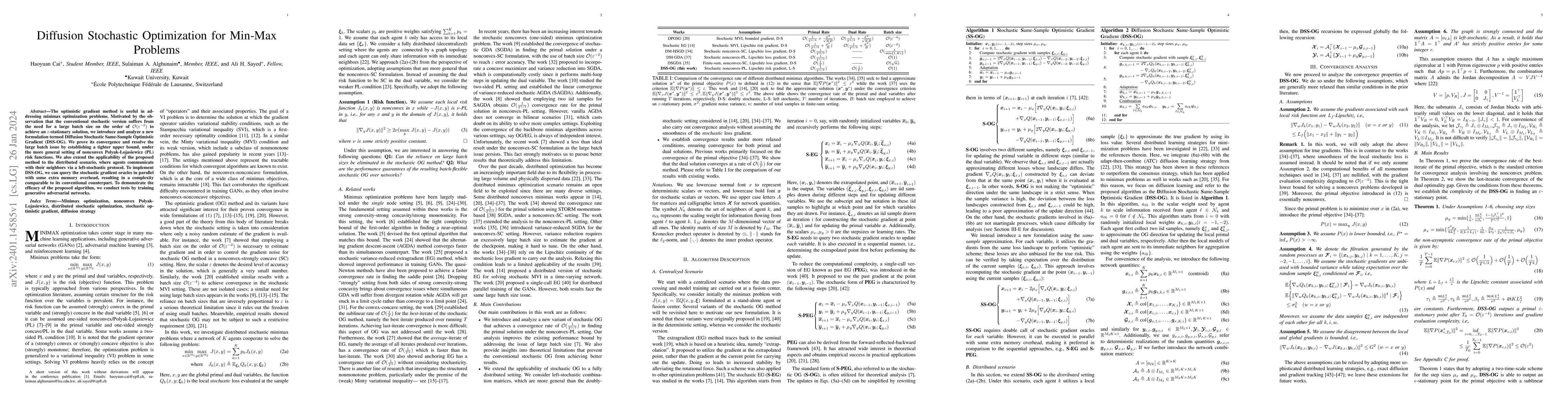 Thumbnail for Diffusion Stochastic Optimization for Min-Max Problems
