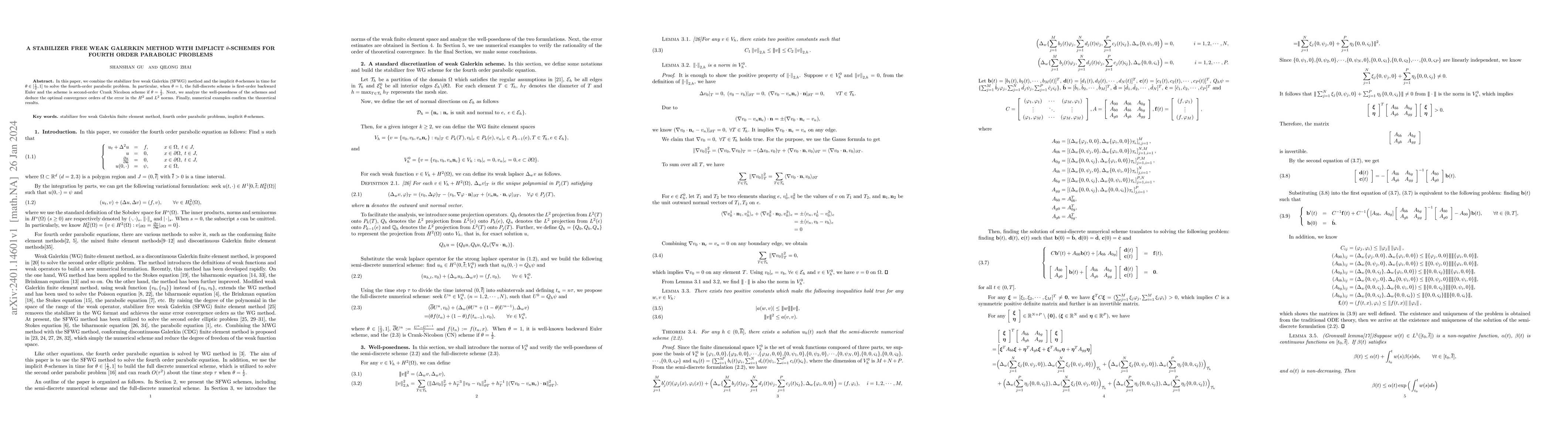 Thumbnail for A stabilizer free weak Galerkin method with implicit $\theta$-schemes
  for fourth order parabolic problems