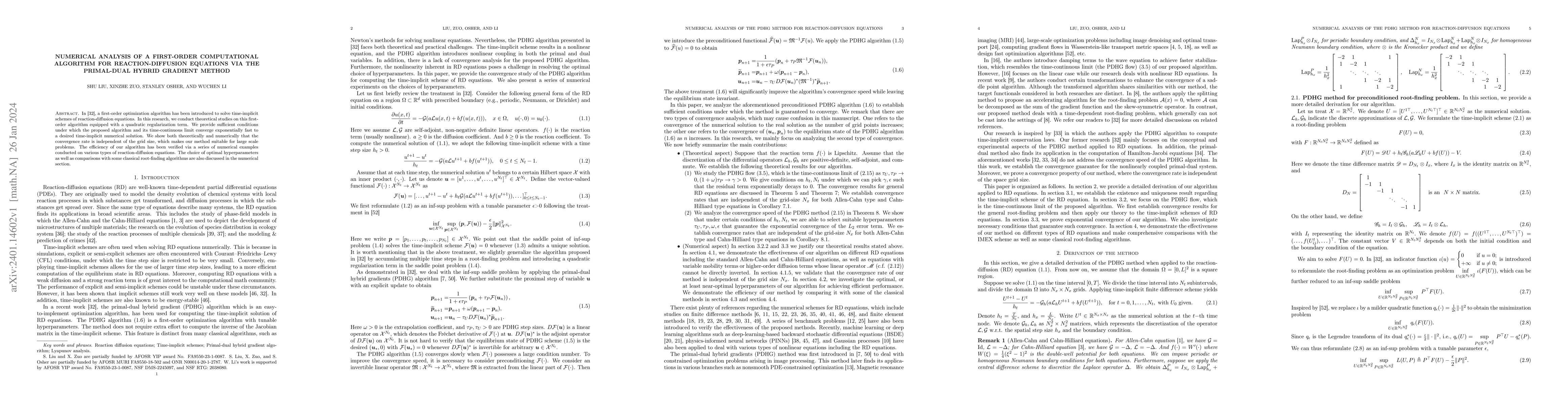 Thumbnail for Numerical analysis of a first-order computational algorithm for
  reaction-diffusion equations via the primal-dual hybrid gradient method
