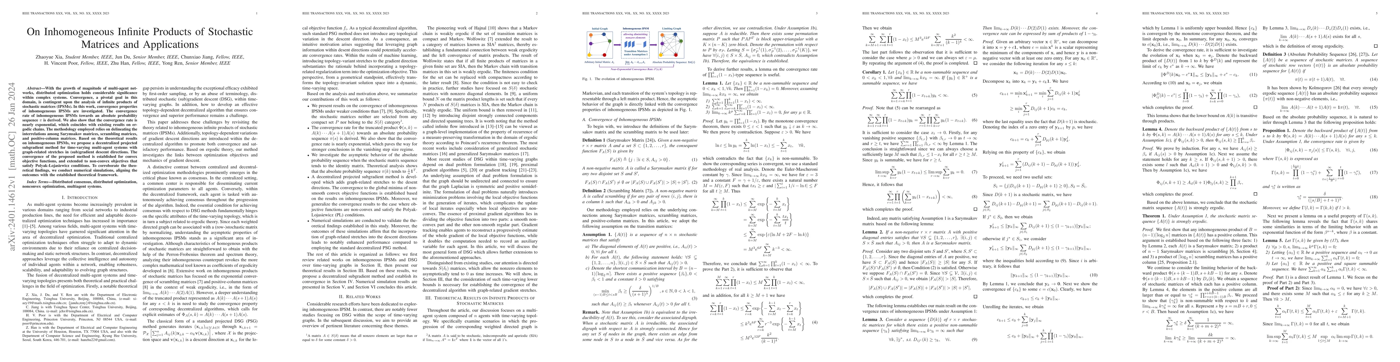Thumbnail for On Inhomogeneous Infinite Products of Stochastic Matrices and
  Applications
