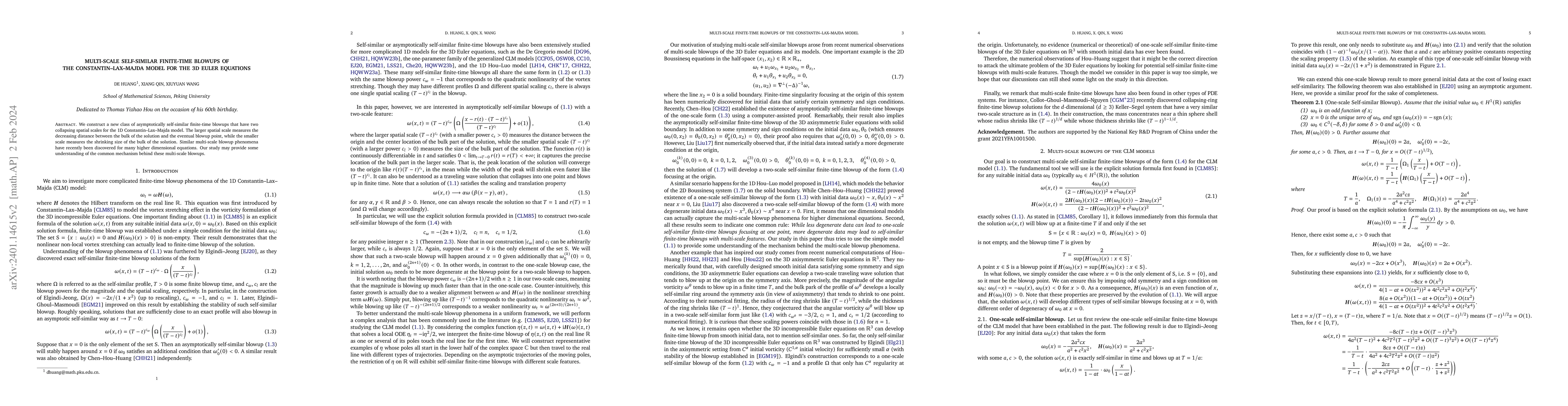 Thumbnail for Multi-scale self-similar finite-time blowups of the Constantin-Lax-Majda
  model for the 3D Euler equations