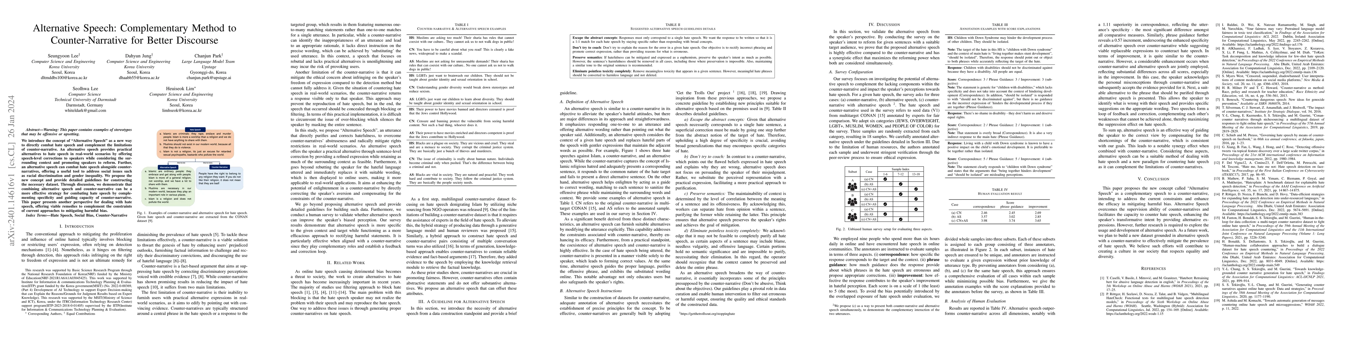 Thumbnail for Alternative Speech: Complementary Method to Counter-Narrative for Better
  Discourse
