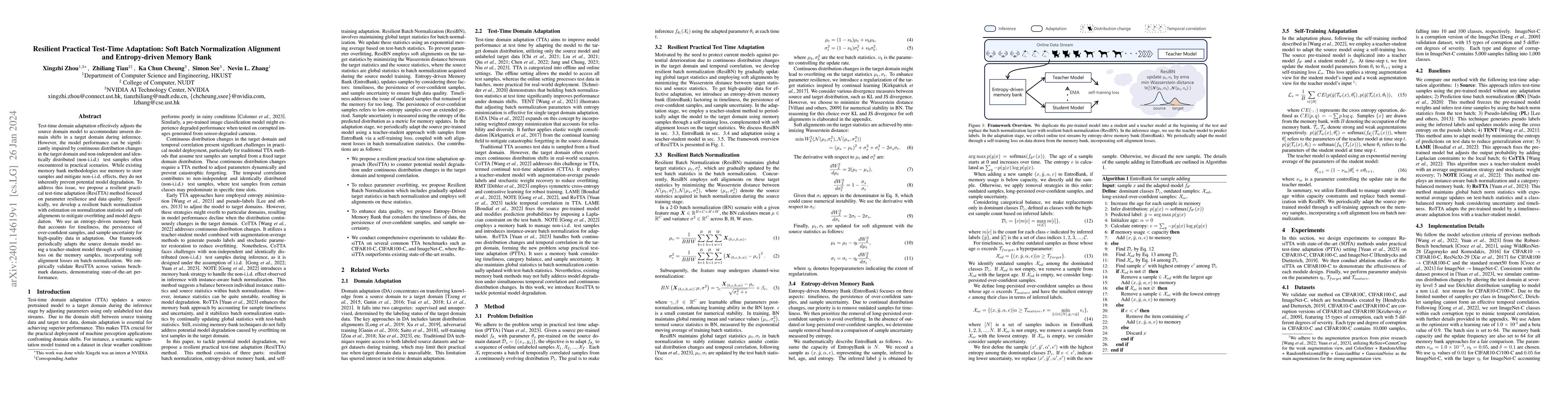 Thumbnail for Resilient Practical Test-Time Adaptation: Soft Batch Normalization
  Alignment and Entropy-driven Memory Bank