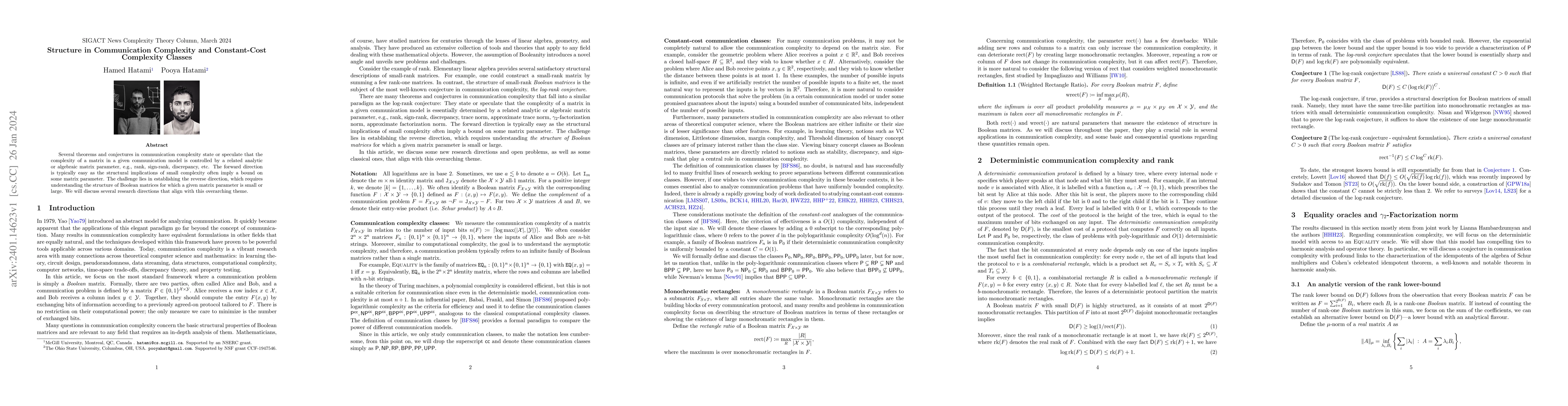 Thumbnail for Structure in Communication Complexity and Constant-Cost Complexity
  Classes