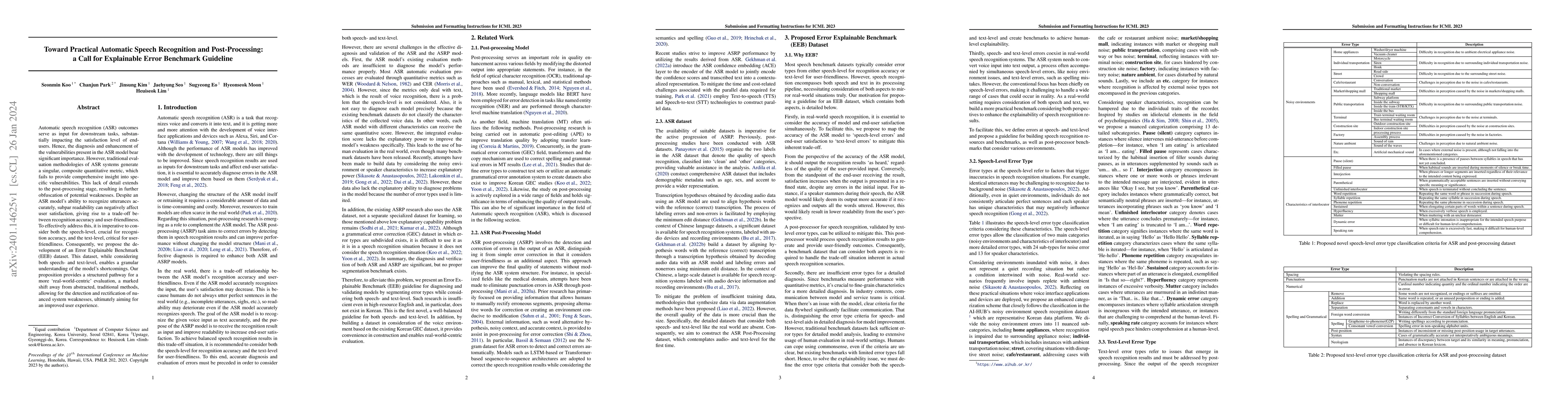 Thumbnail for Toward Practical Automatic Speech Recognition and Post-Processing: a
  Call for Explainable Error Benchmark Guideline