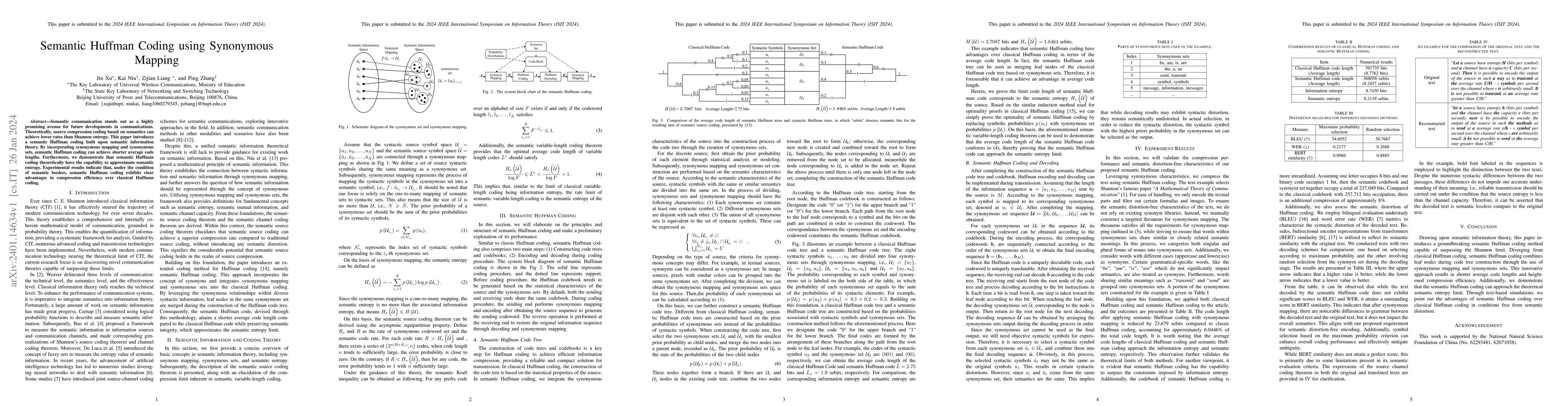 Thumbnail for Semantic Huffman Coding using Synonymous Mapping