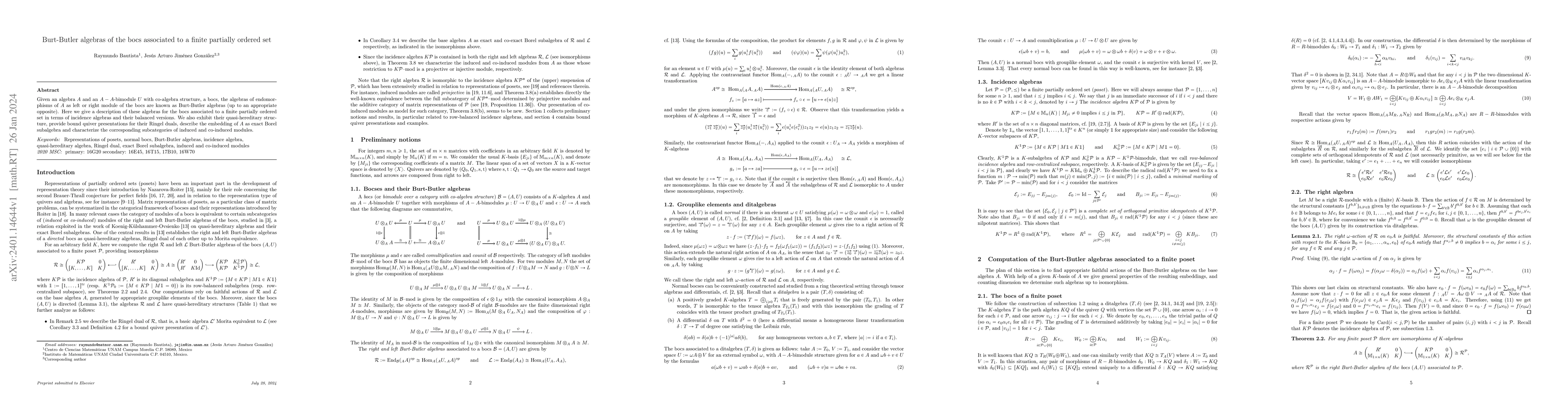Thumbnail for Burt-Butler algebras of the bocs associated to a finite partially
  ordered set