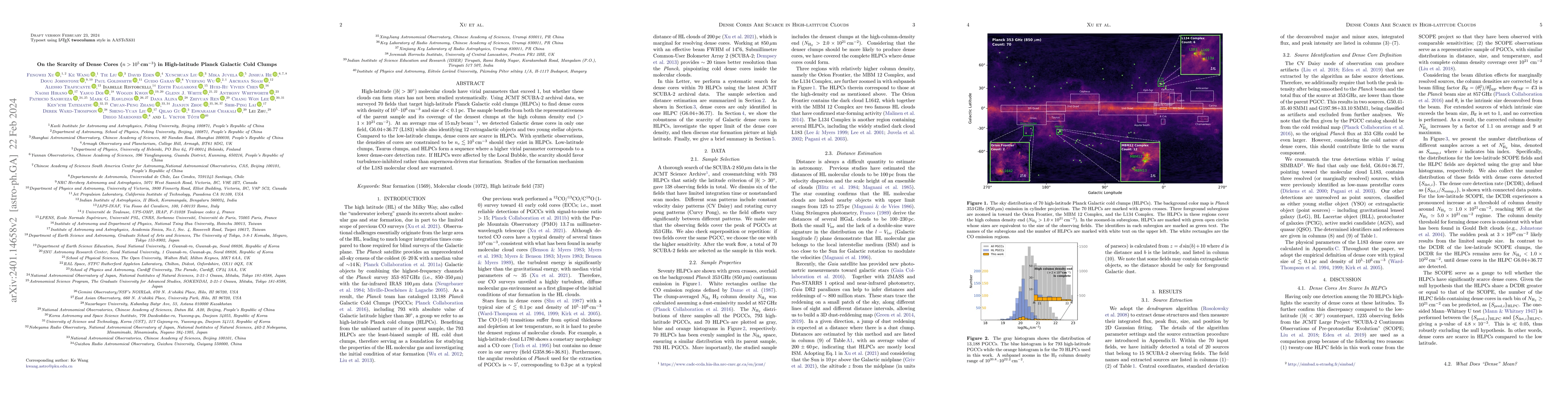Thumbnail for On the Scarcity of Dense Cores ($n>10^{5}$ cm$^{-3}$) in High Latitude
  Planck Galactic Cold Clumps