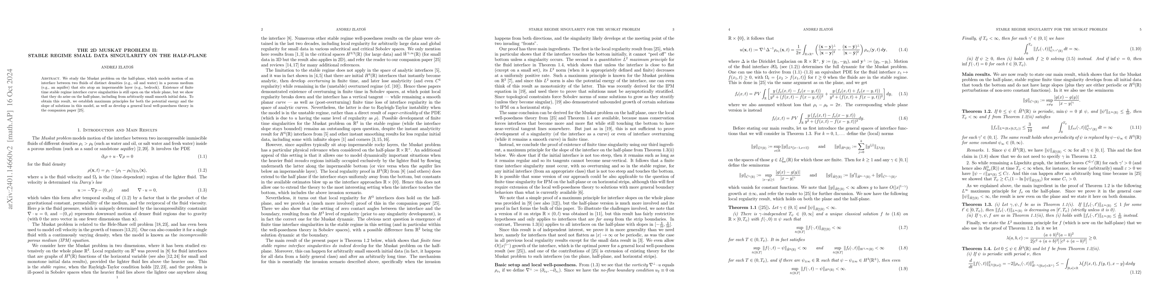 Thumbnail for The 2D Muskat Problem II: Stable Regime Small Data Singularity on the
  Half-plane