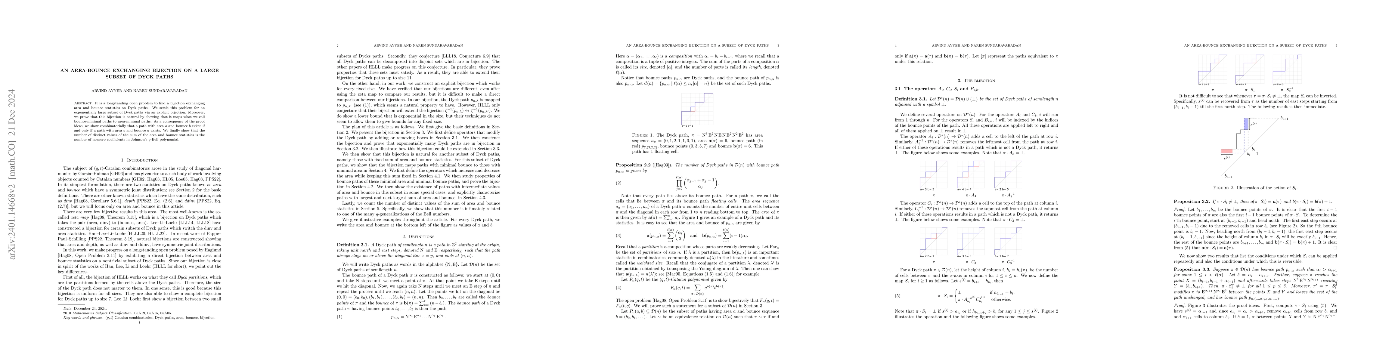 Thumbnail for An area-bounce exchanging bijection on a large subset of Dyck paths