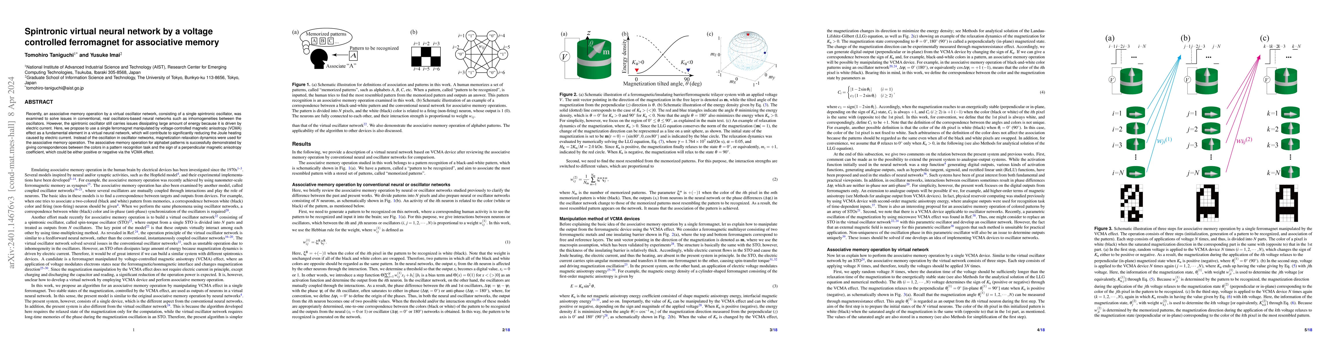 Thumbnail for Spintronic virtual neural network by a voltage controlled ferromagnet
  for associative memory