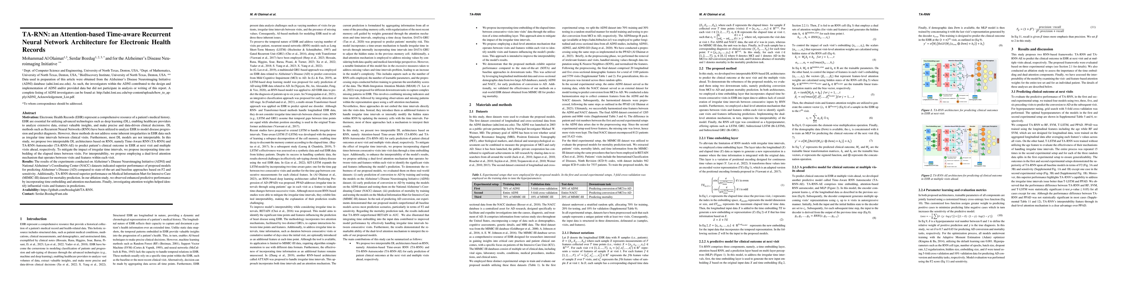 Thumbnail for TA-RNN: an Attention-based Time-aware Recurrent Neural Network
  Architecture for Electronic Health Records