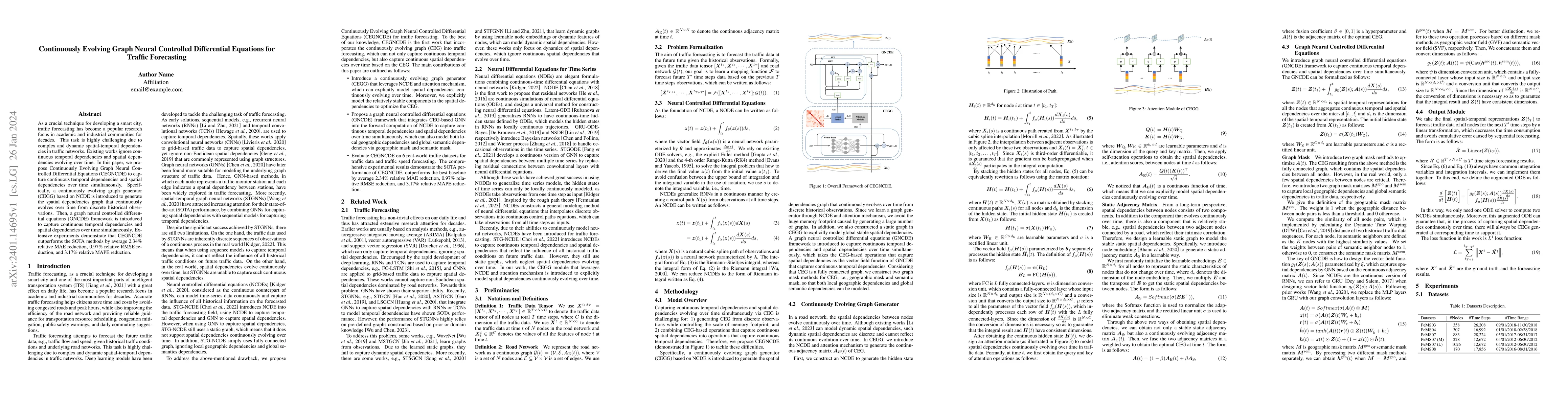 Thumbnail for Continuously Evolving Graph Neural Controlled Differential Equations for
  Traffic Forecasting