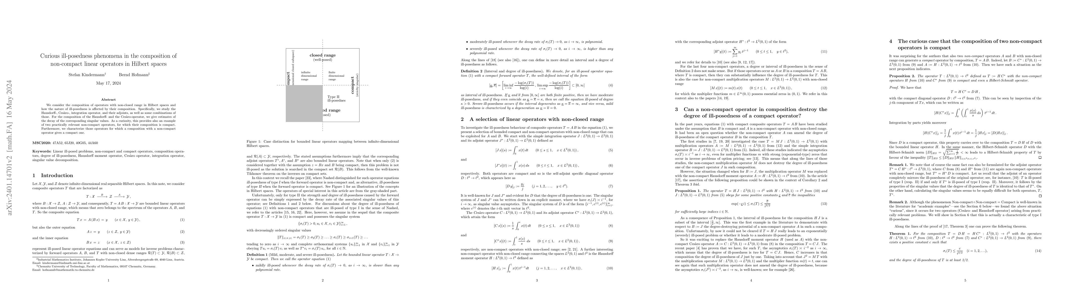 Thumbnail for Curious ill-posedness phenomena in the composition of non-compact linear
  operators in Hilbert spaces