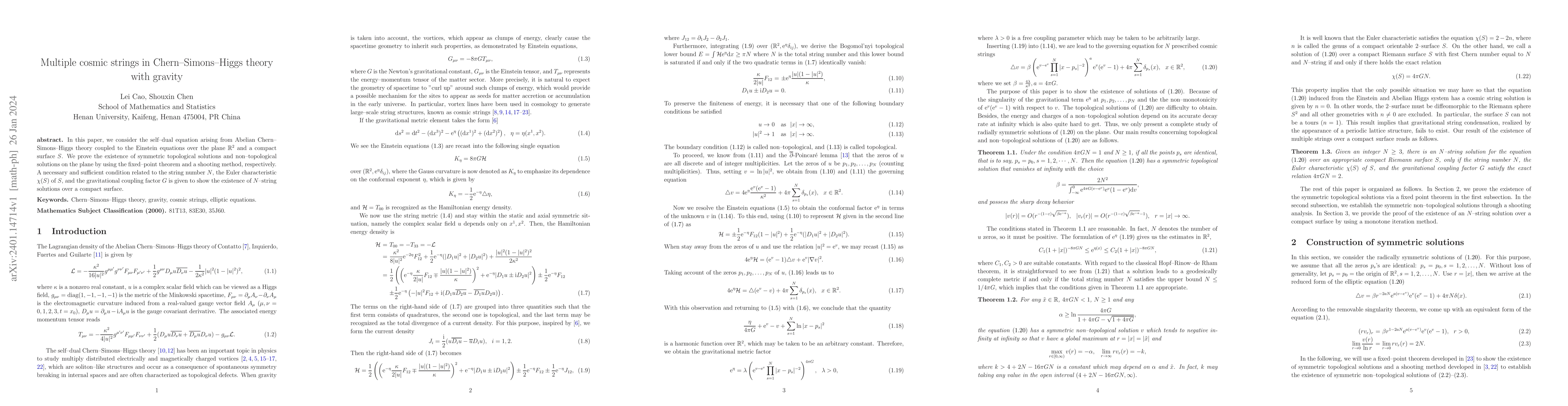 Thumbnail for Multiple cosmic strings in Chern-Simons-Higgs theory with gravity