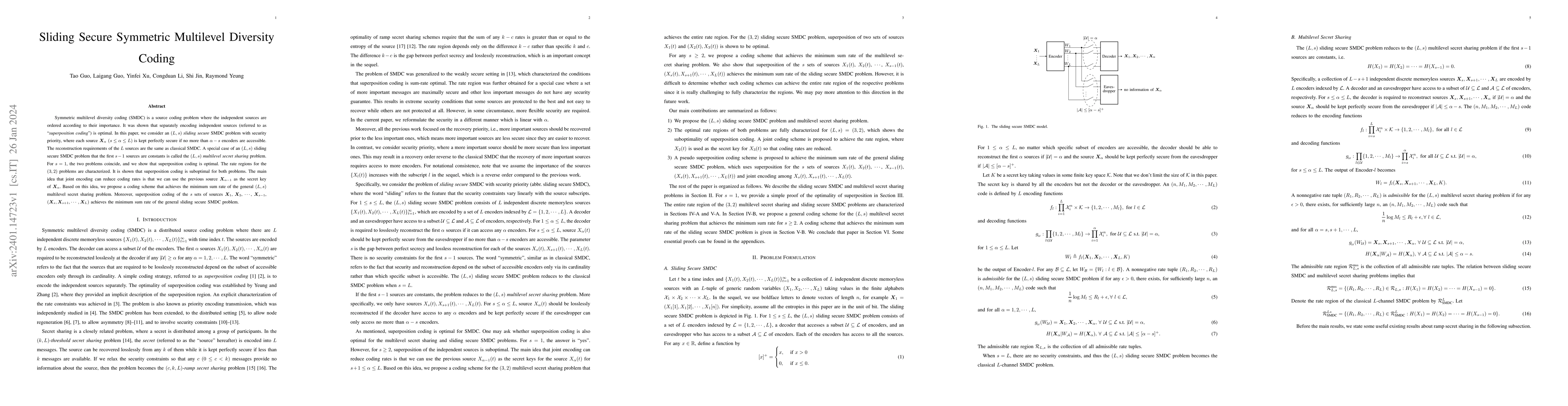 Thumbnail for Sliding Secure Symmetric Multilevel Diversity Coding