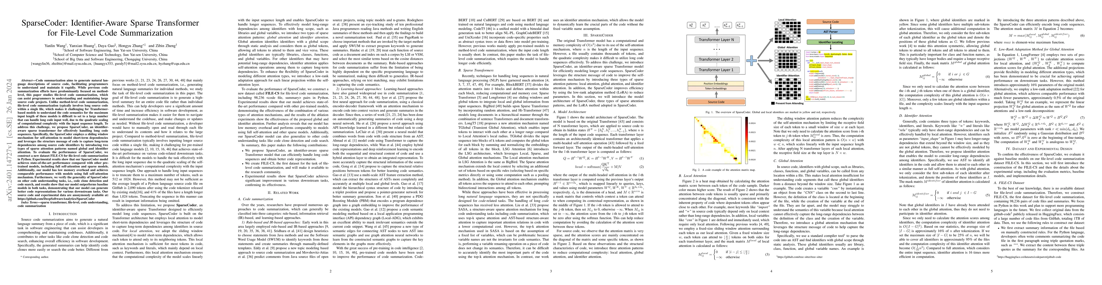 Thumbnail for SparseCoder: Identifier-Aware Sparse Transformer for File-Level Code
  Summarization