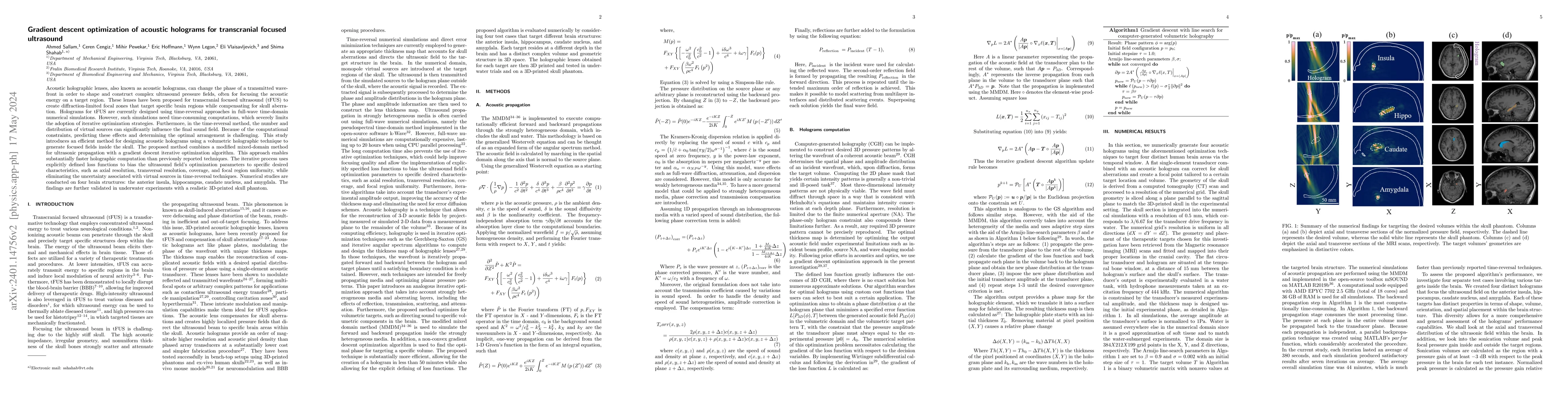 Thumbnail for Gradient descent optimization of acoustic holograms for transcranial
  focused ultrasound