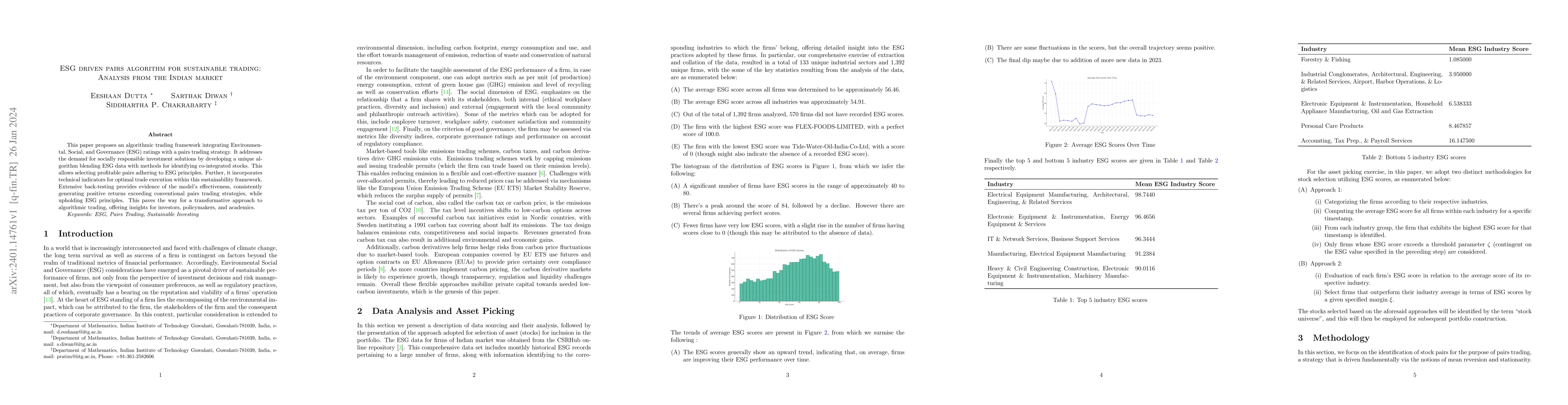 Thumbnail for ESG driven pairs algorithm for sustainable trading: Analysis from the
  Indian market