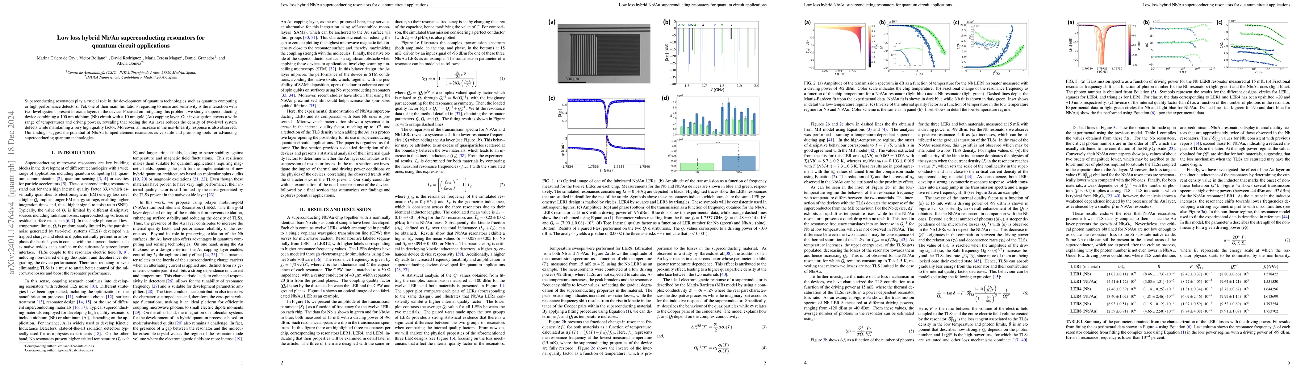 Thumbnail for Low loss hybrid Nb/Au superconducting resonators for quantum circuit
  applications
