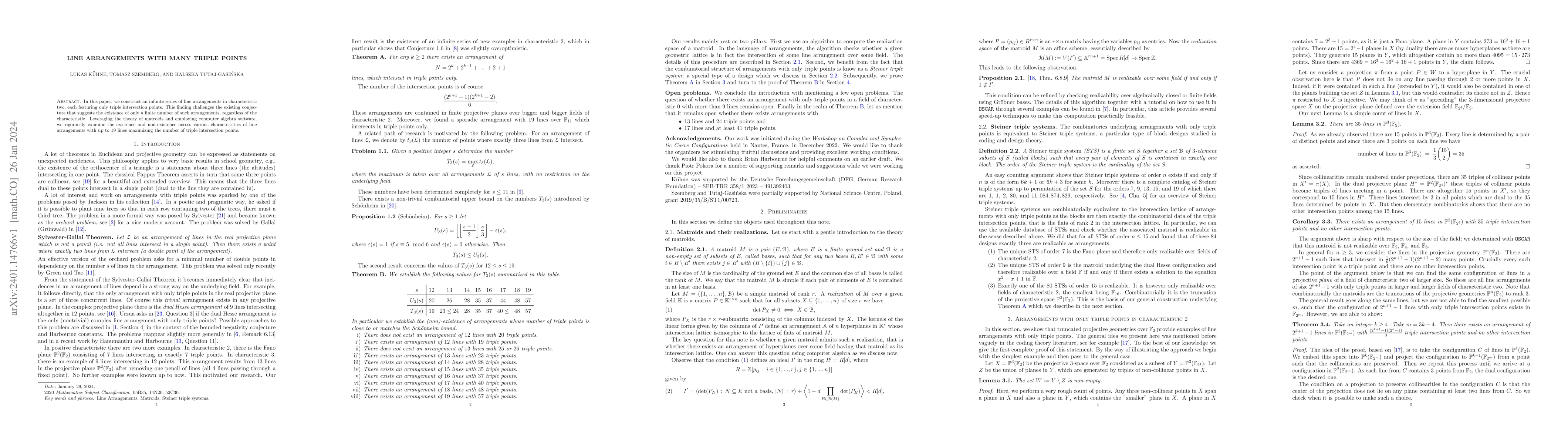 Thumbnail for Line arrangements with many triple points