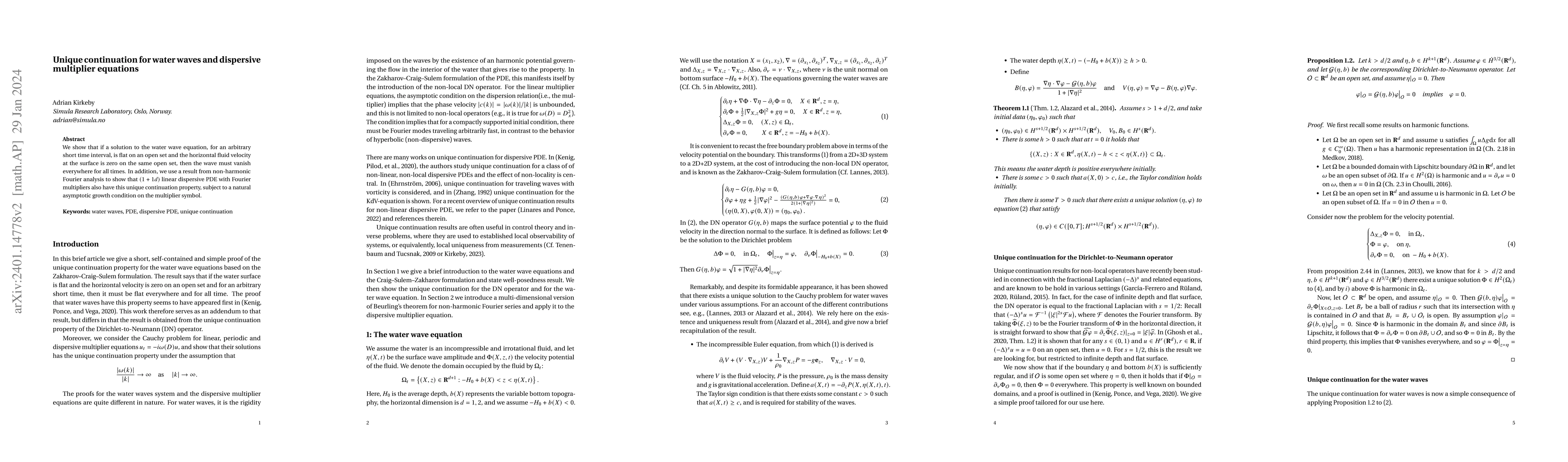 Thumbnail for Unique continuation for water waves and dispersive multiplier equations