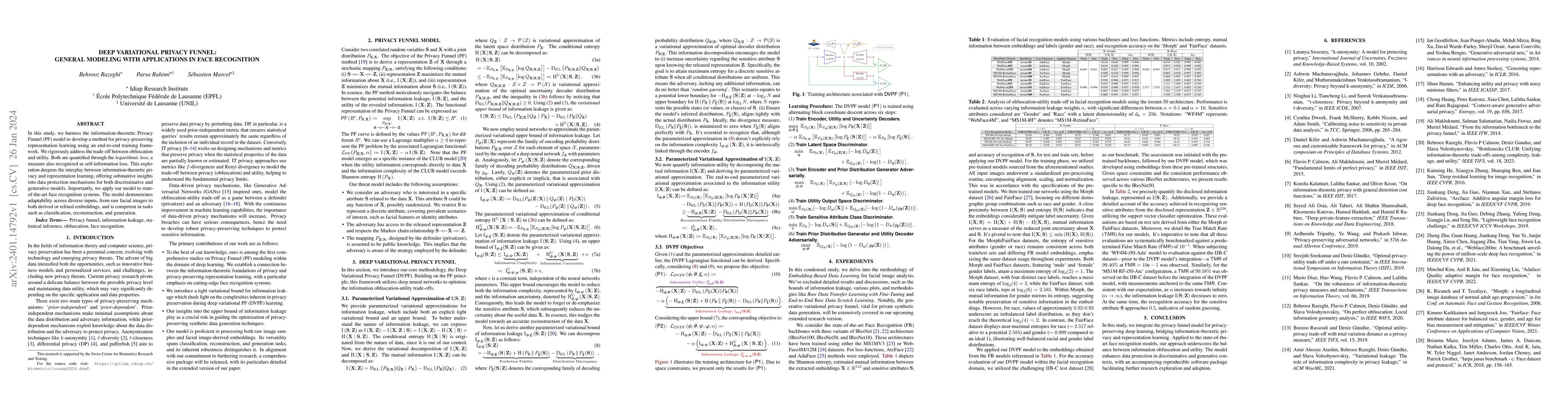 Thumbnail for Deep Variational Privacy Funnel: General Modeling with Applications in
  Face Recognition