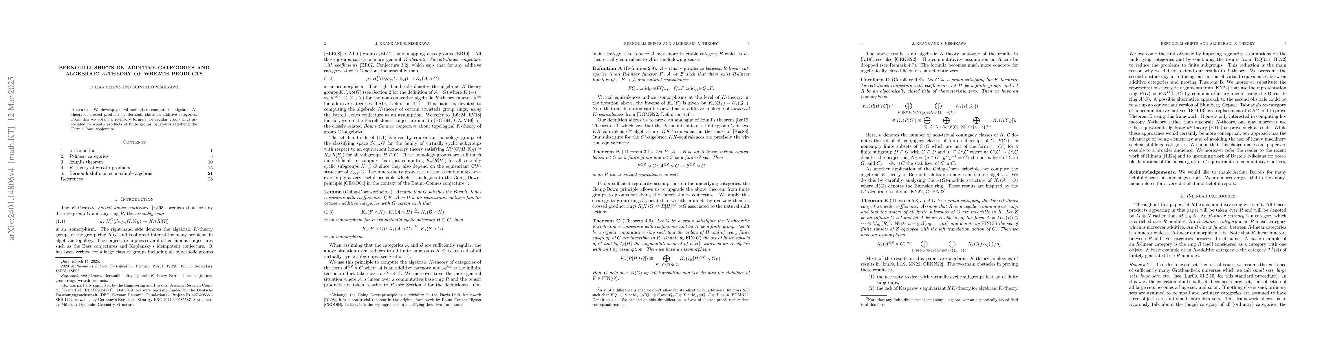 Thumbnail for Bernoulli shifts on additive categories and algebraic $K$-theory of
  wreath products