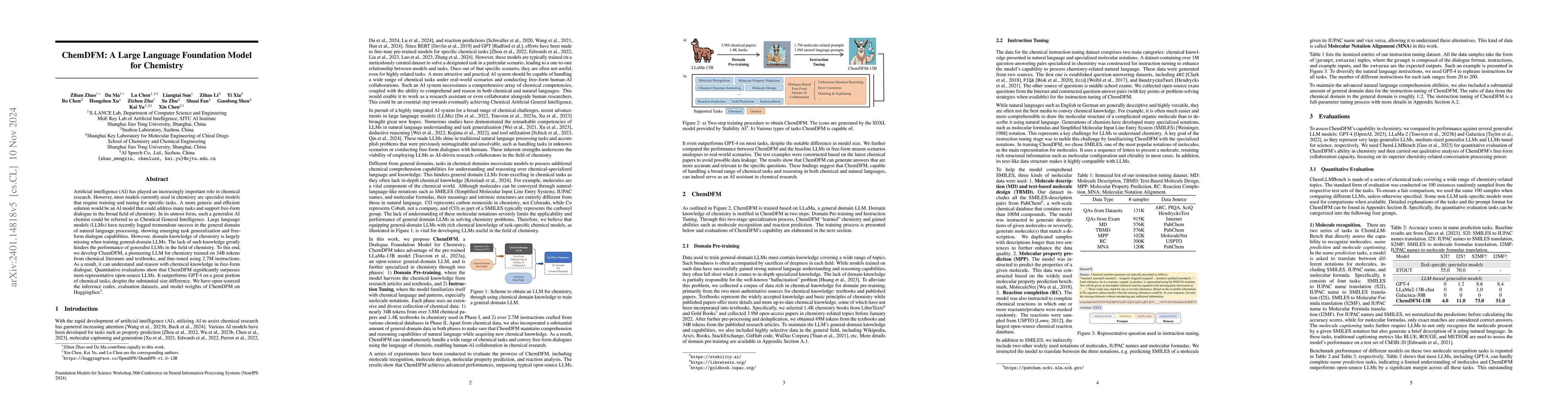 Thumbnail for ChemDFM: Dialogue Foundation Model for Chemistry