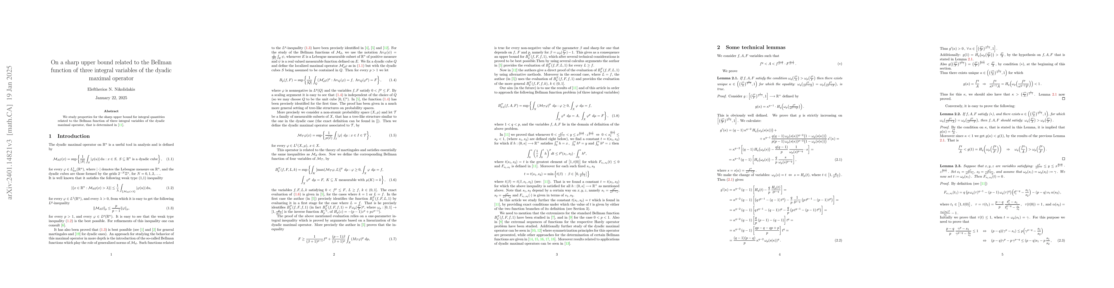 Thumbnail for On a sharp upper bound related to the Bellman function of three integral
  variables of the dyadic maximal operator