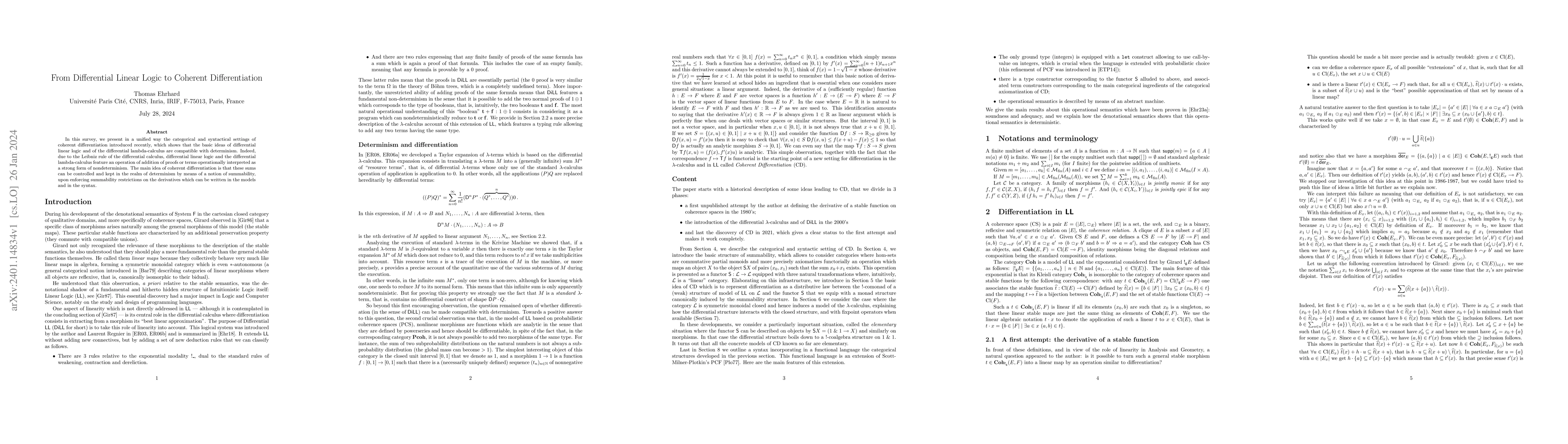Thumbnail for From Differential Linear Logic to Coherent Differentiation