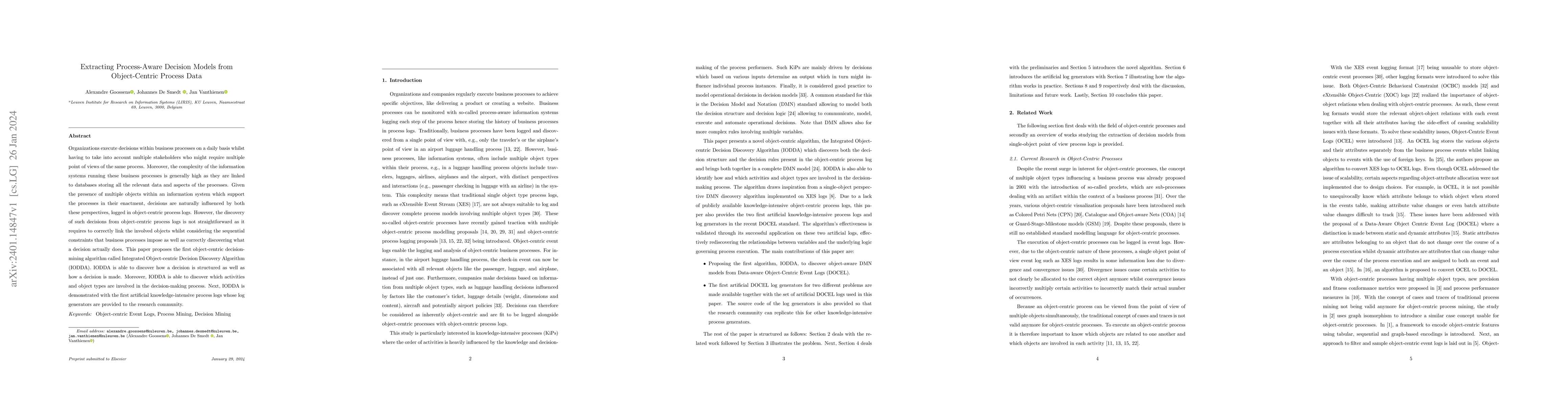 Thumbnail for Extracting Process-Aware Decision Models from Object-Centric Process
  Data