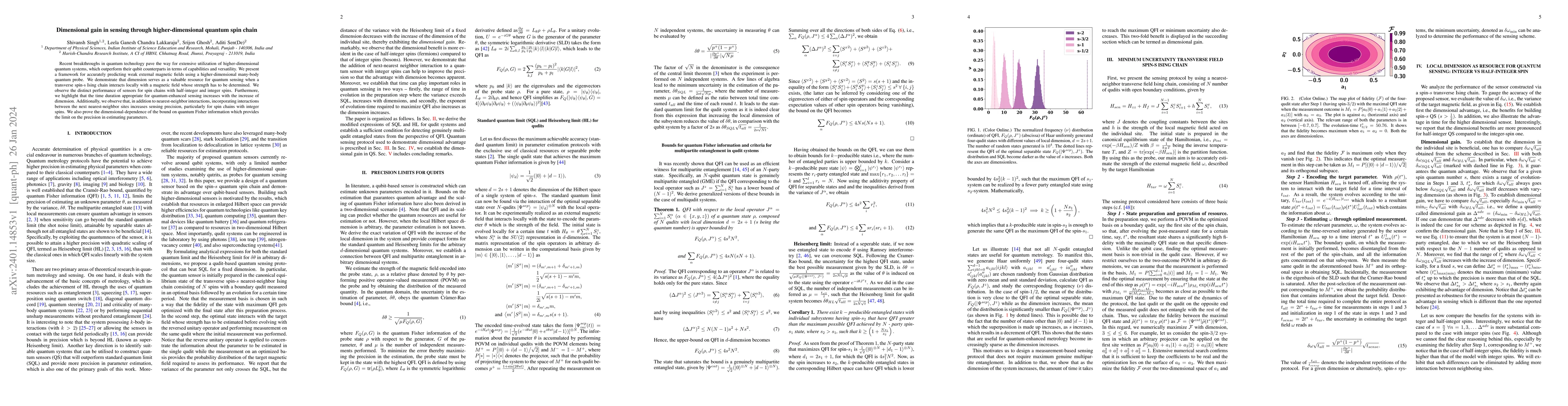 Thumbnail for Dimensional gain in sensing through higher-dimensional quantum spin
  chain