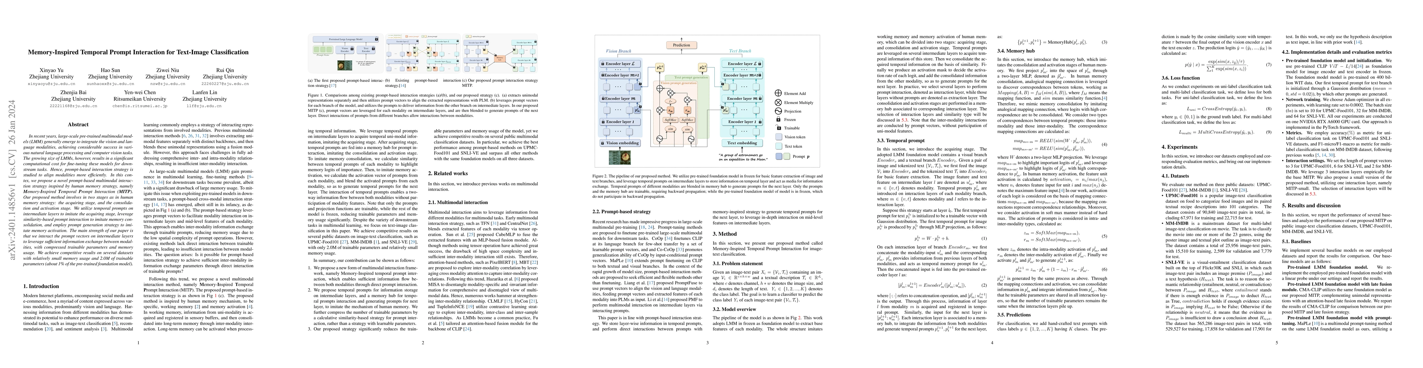 Thumbnail for Memory-Inspired Temporal Prompt Interaction for Text-Image
  Classification