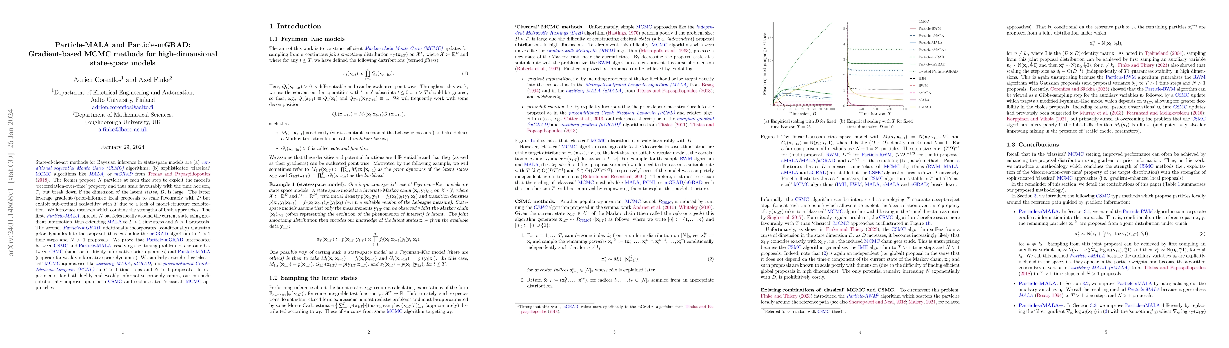 Thumbnail for Particle-MALA and Particle-mGRAD: Gradient-based MCMC methods for
  high-dimensional state-space models