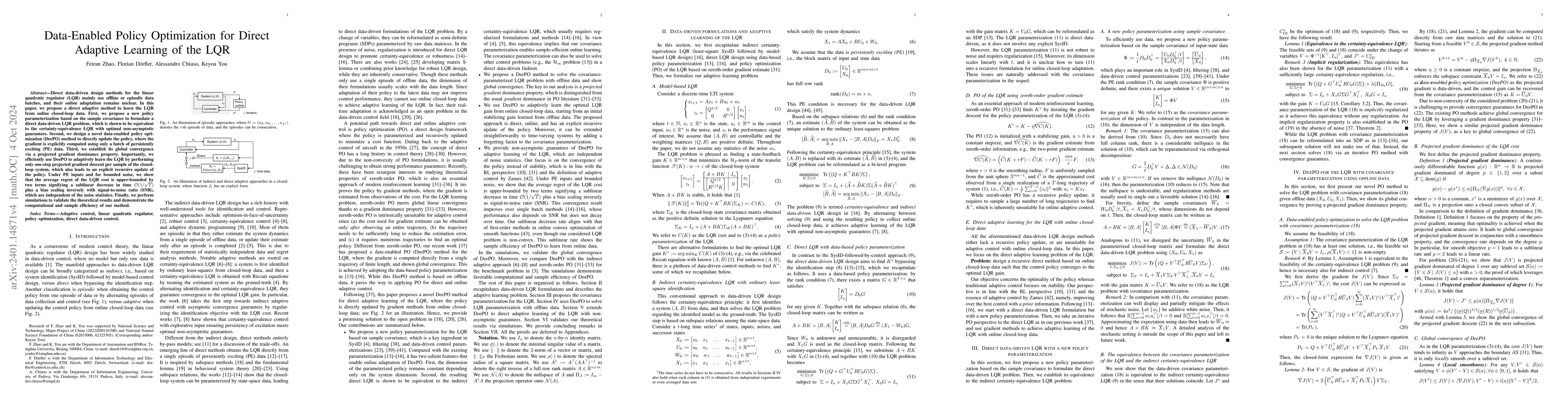 Thumbnail for Data-Enabled Policy Optimization for Direct Adaptive Learning of the LQR