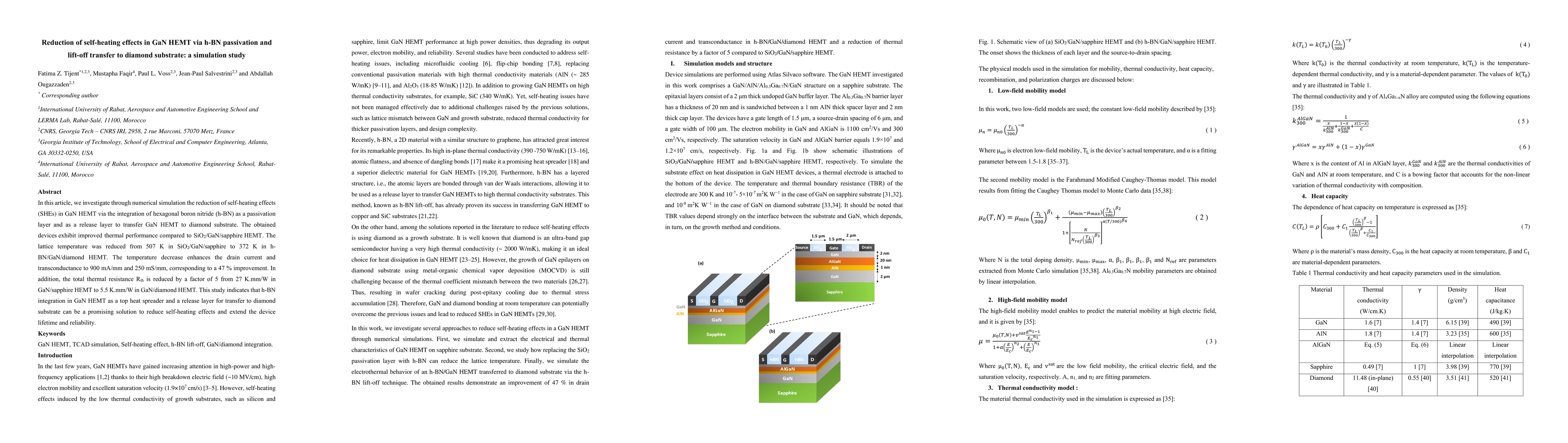 Thumbnail for Reduction of self-heating effects in GaN HEMT via h-BN passivation and
  lift-off transfer to diamond substrate: a simulation study