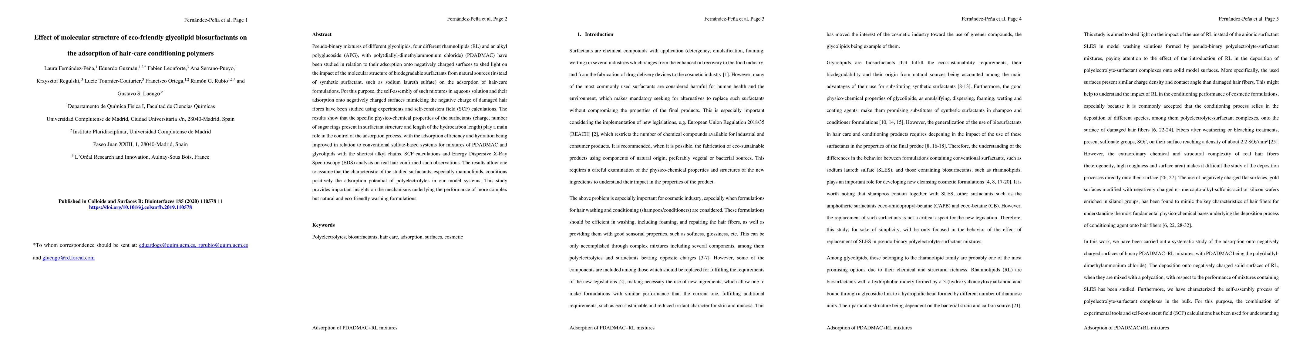 Thumbnail for Effect of molecular structure of eco-friendly glycolipid biosurfactants
  on the adsorption of hair-care conditioning polymers