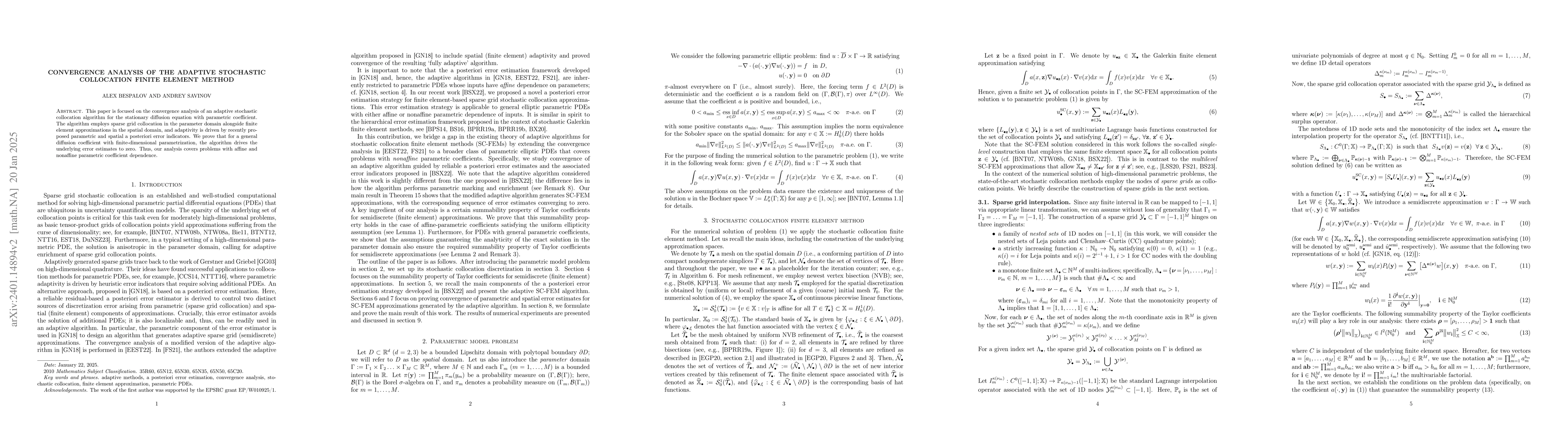 Thumbnail for Convergence analysis of the adaptive stochastic collocation finite
  element method