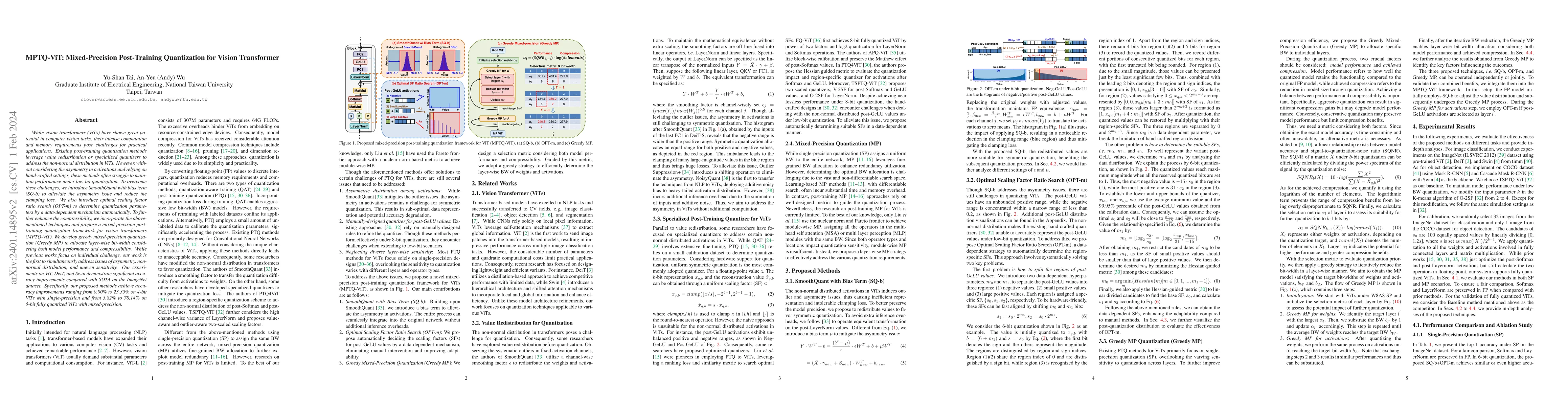 Thumbnail for MPTQ-ViT: Mixed-Precision Post-Training Quantization for Vision
  Transformer