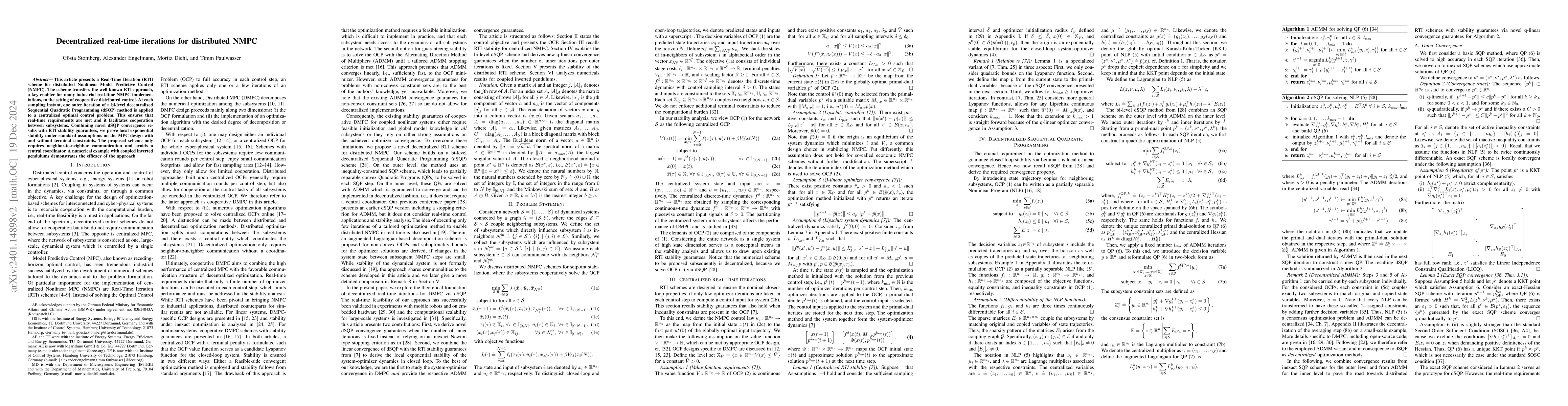 Thumbnail for Decentralized real-time iterations for distributed nonlinear model
  predictive control