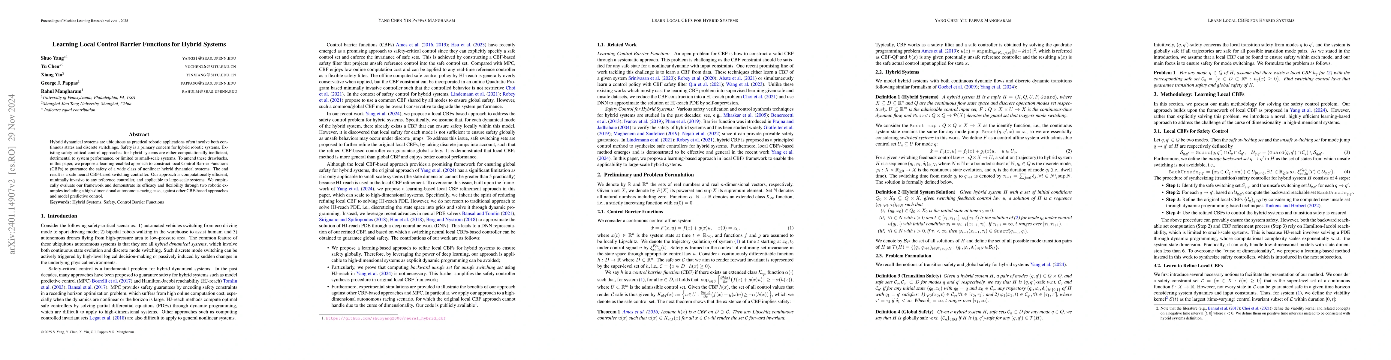 Thumbnail for Learning Local Control Barrier Functions for Safety Control of Hybrid
  Systems