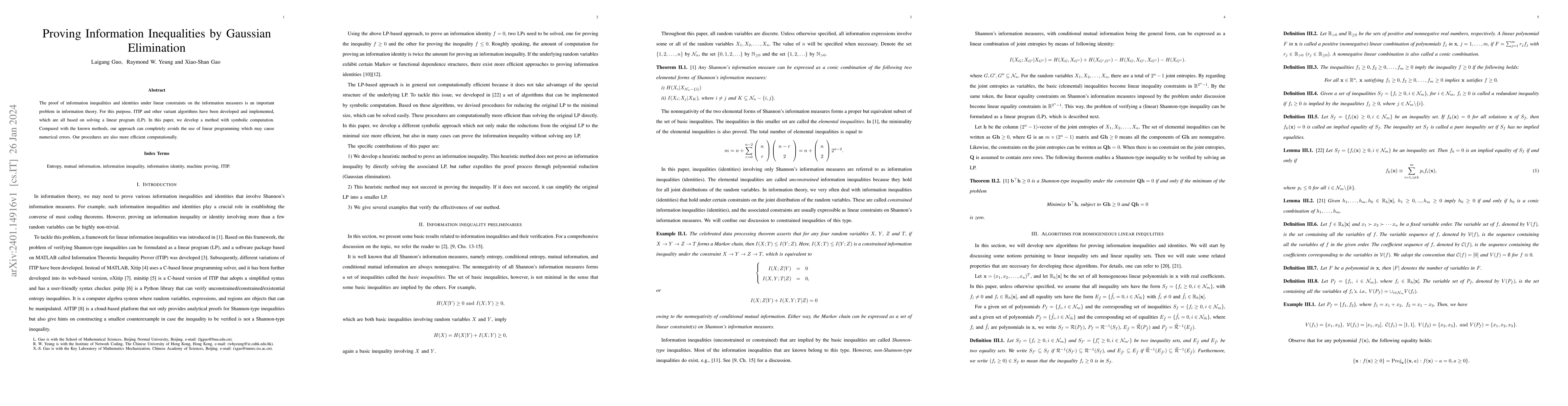Thumbnail for Proving Information Inequalities by Gaussian Elimination