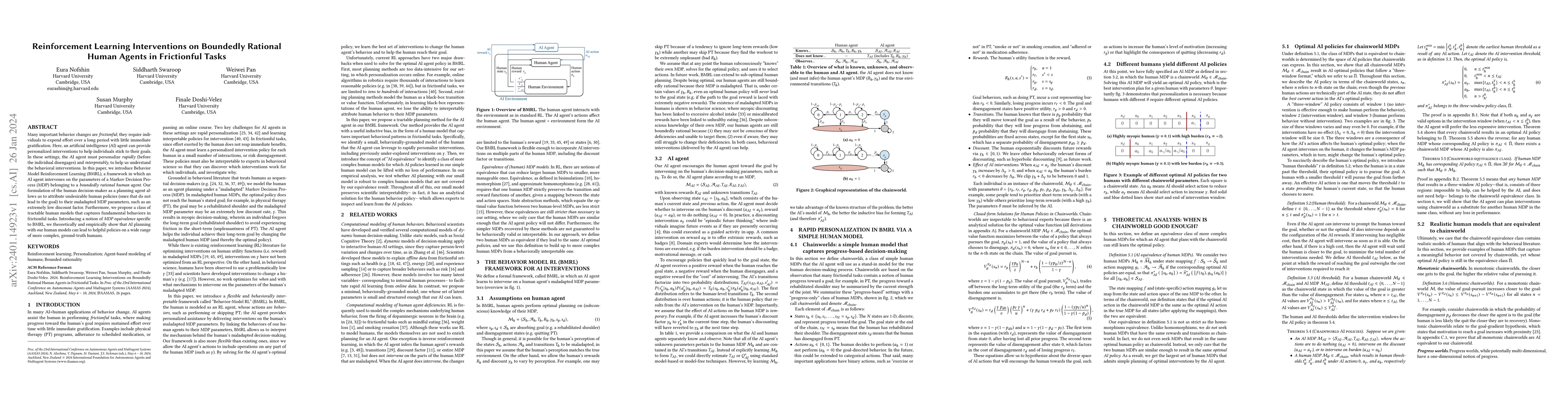 Thumbnail for Reinforcement Learning Interventions on Boundedly Rational Human Agents
  in Frictionful Tasks
