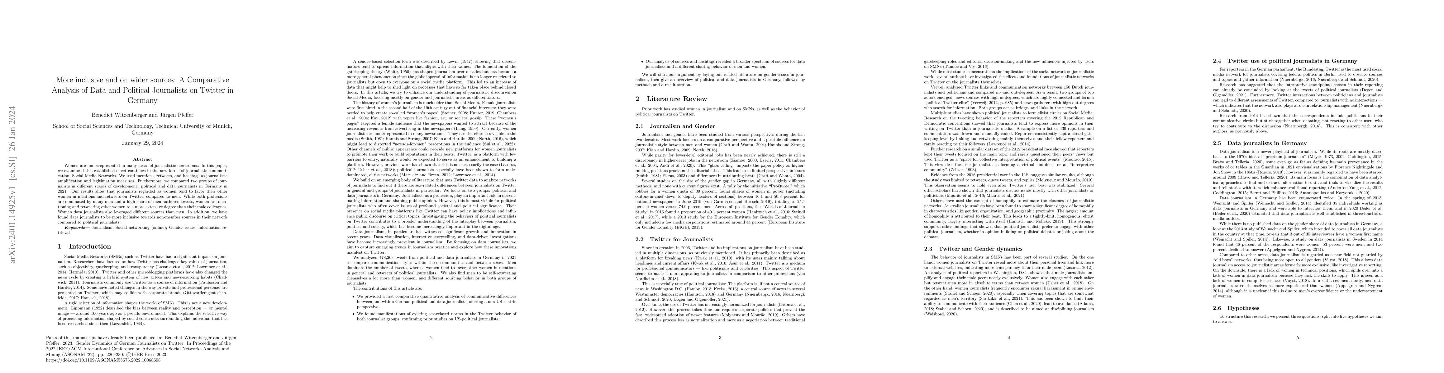 Thumbnail for More inclusive and on wider sources: A Comparative Analysis of Data and
  Political Journalists on Twitter in Germany